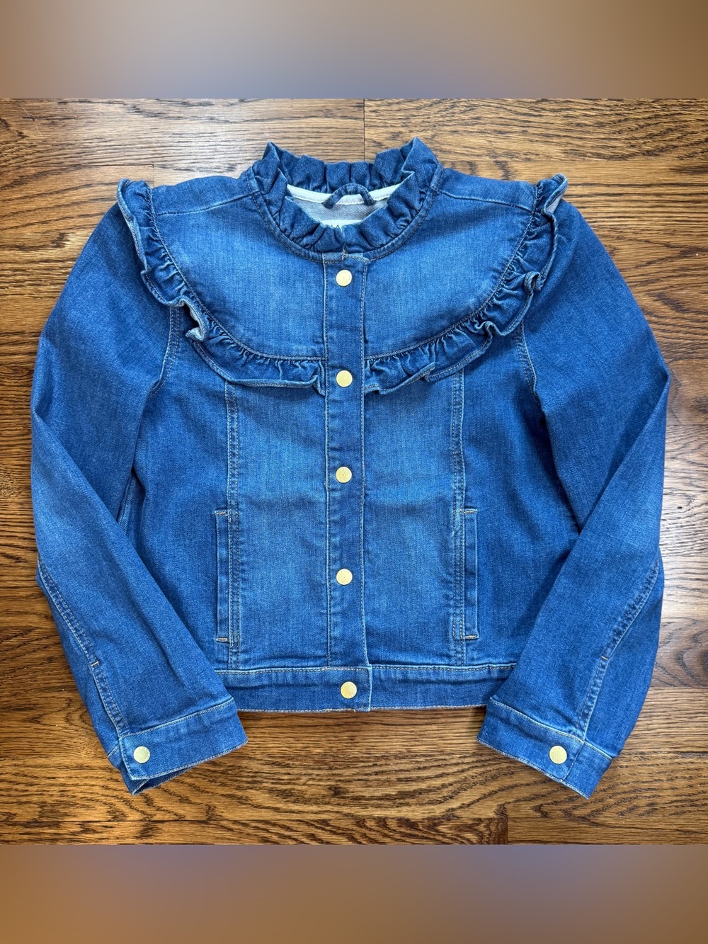 JANIE and JACK Girls Denim Ruffle Jacket Medium Blue Wash Snap Closure 10-12